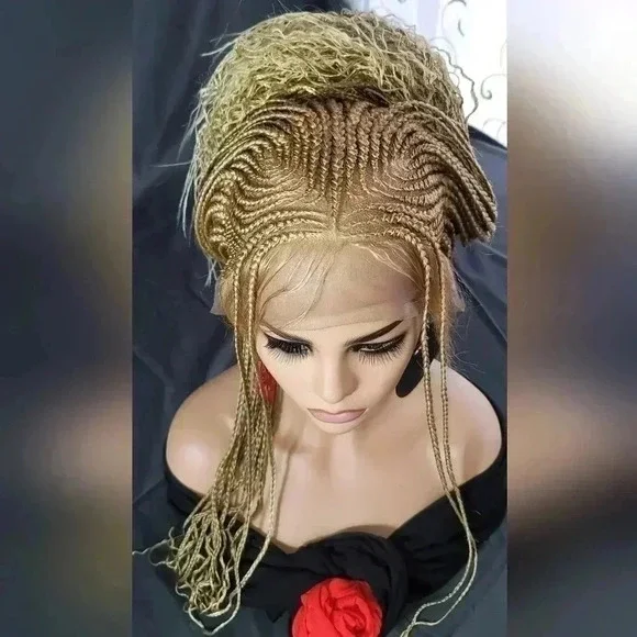 Braided Wig: African-Inspired,  feeding cornrows blond Human-Synthetic NWT - Picture 9 of 17